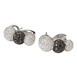 18k White Gold Black and White Diamond Ball Sphere Earrings For Sale