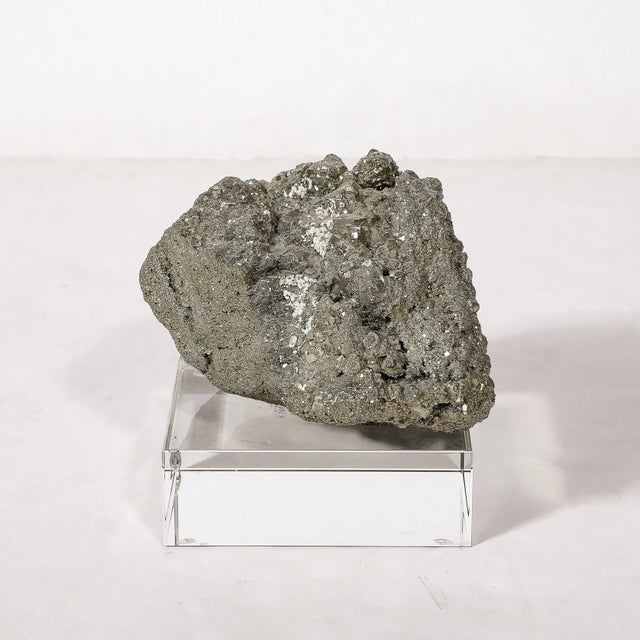 Plastic Modernist Pyrite Rock Specimen on Rectilinear Lucite Base For Sale - Image 7 of 12