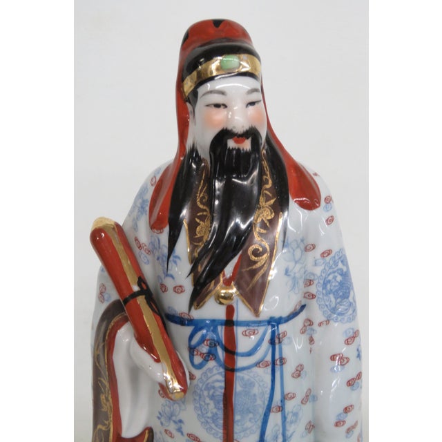 Hand Painted Chinese Porcelain Sanxing Figurine Fu Xing Holding Scroll 5048b For Sale - Image 12 of 13