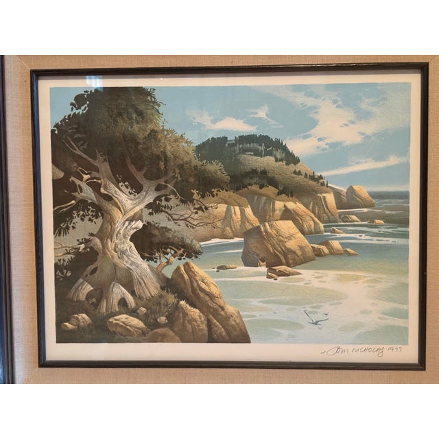 A coordinated pair of vintage coastal color lithographs by Tom Nicholas, issued in 1977 by The Franklin Mint Gallery of...