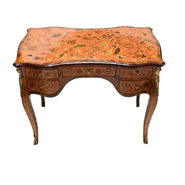 French Writing Desk in Marquetry Inlay For Sale - Image 3 of 14