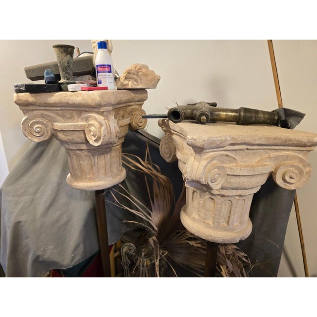 This stunning pair of Romanesque capitals, crafted from terracotta or a similar material in the 1950s, offers a beautiful...