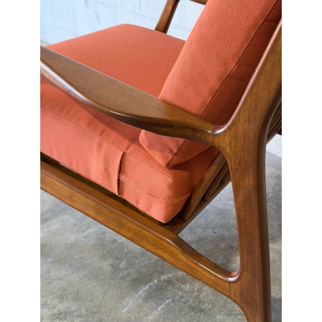 In Style of Ib Kofod-Larsen for Selig Teak Lounge Chair Newly Reupholstered Mid-Century Modern 1960s For Sale - Image 10 of 12