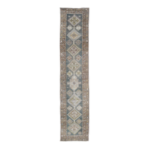 Antique Persian Heriz Runner in Steal Blue, Brown by Keivan Woven Arts 2'9 X 13'3