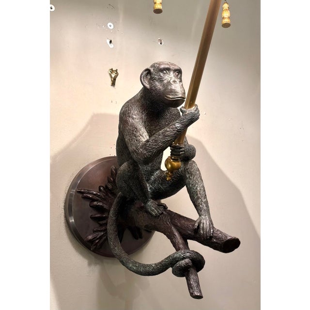 Maitland - Smith Maitland-Smith Bronze and Penshell Monkey Sconcess Pair For Sale - Image 4 of 12