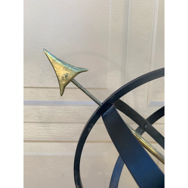 Vintage English Country Iron Garden Armillary Sundial Held by Atlas For Sale In South Bend - Image 6 of 12