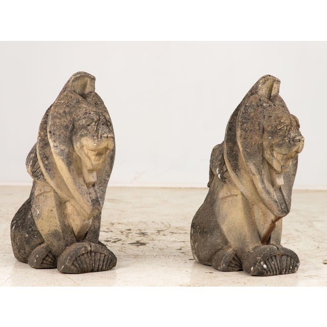 Pair Art Deco Concrete Lions Garden Ornaments, England 1930s For Sale - Image 11 of 12