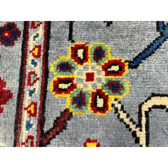 Blue Gray and Red Floral Wool Runner Rug, Persian Style, 2'9" X 9'7" For Sale - Image 14 of 17