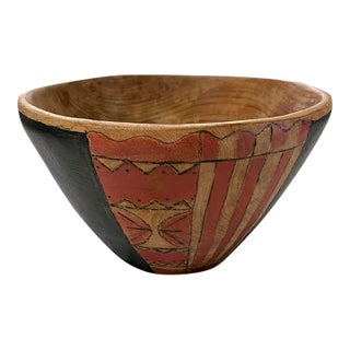 Carved Painted Folk Art Style Wood Bowl For Sale