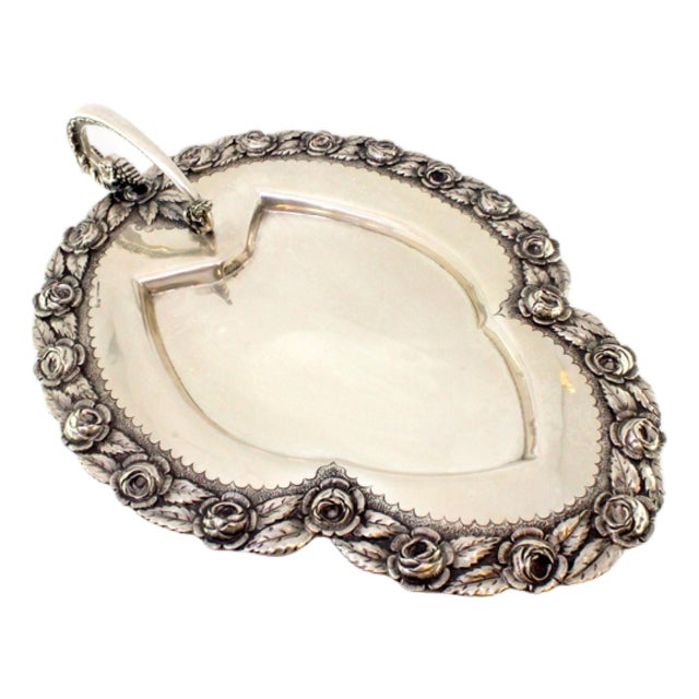 Silver Tray with Handle For Sale