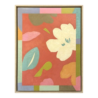 Contemporary Colorful Minimalist Abstract Oil Painting in Oak Float Frame For Sale