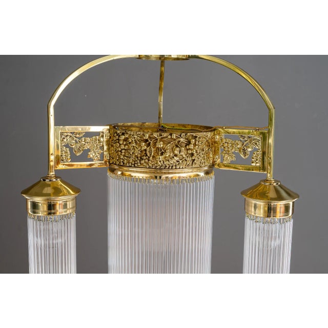 Gold Art Nouveau Chandelier with Glass Sticks, Vienna, 1908 For Sale - Image 8 of 18