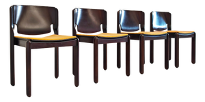 Vintage Wooden and Velvet Chairs by Vico Magistretti for Cassina, 1970s, Set of 4