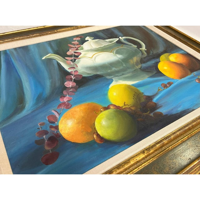 Signed Original Oil Painting by Karen Reinhart (American, 1938-2023) Titled 'Tea Time' For Sale - Image 9 of 12