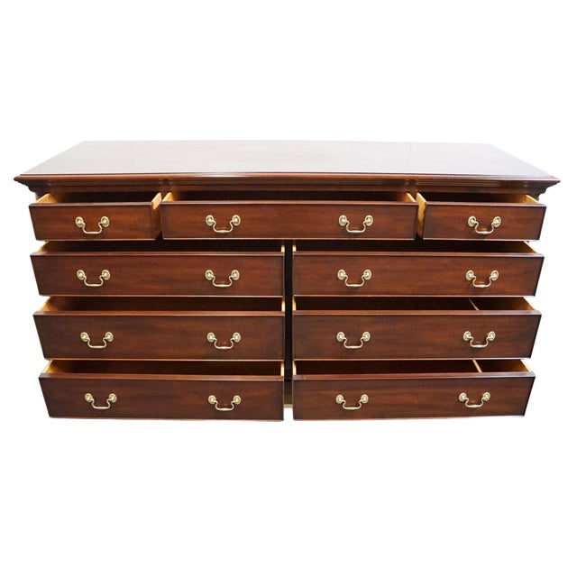 1990s Henkel Harris Genuine Solid Mahogany Traditional 66" Double Dresser For Sale - Image 5 of 13