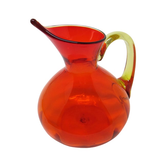 Glass Rainbow Tangerine "The Admiral” #797 Panel Optic Pitcher For Sale - Image 7 of 10