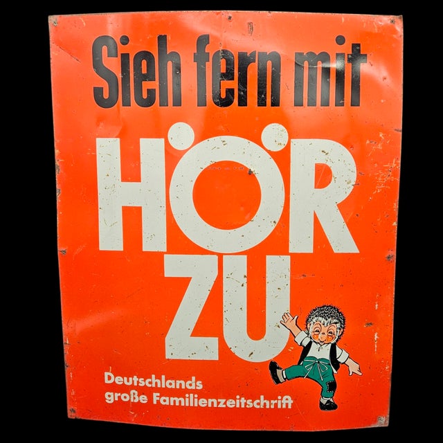 Vintage Flat Metal Sign from Hörzu Featuring Mecki, 1950s For Sale - Image 4 of 4