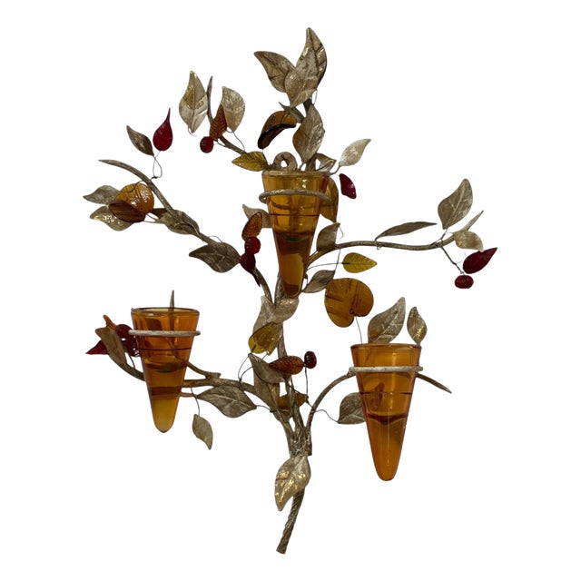 Italian Murano Glass and Florentine Tole Wall Sculpture by Jordan, 1950s For Sale
