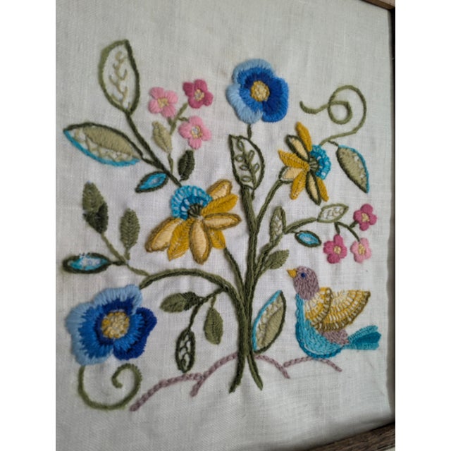 Vintage Crewel Bird Floral Textile Art Framed For Sale In Charlotte - Image 6 of 9