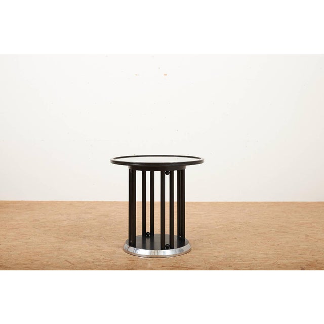 Fledermaus Side Table in Black Lacquered Wood with Metal Edge and Leather Glass Top by Josef Hoffmann for Wittmann, 1990s For Sale - Image 12 of 12