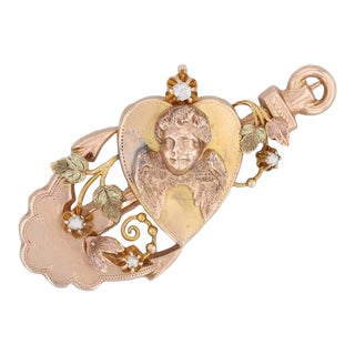 Antique Heart Anchor Brooch 10k 12k Gold Pearl Diamond Floral Pin For Sale