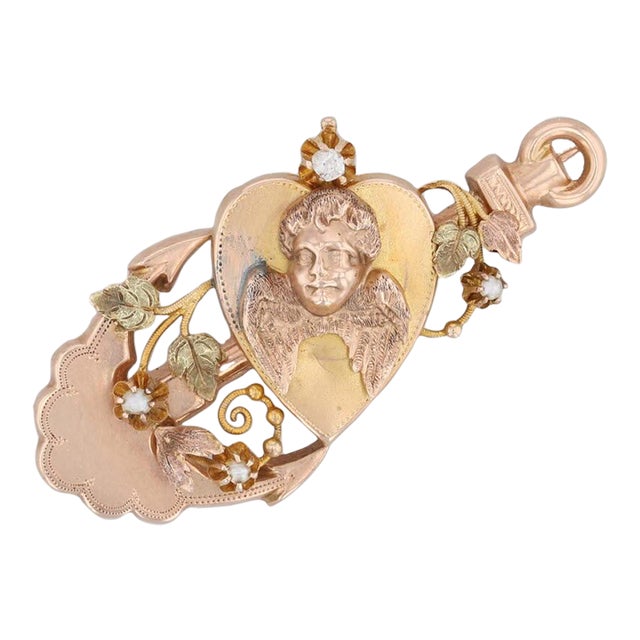 Antique Heart Anchor Brooch 10k 12k Gold Pearl Diamond Floral Pin For Sale