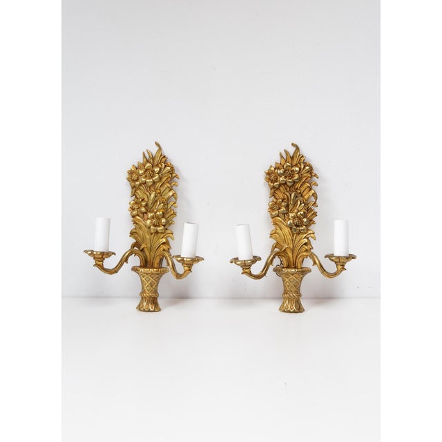 Vintage French Bronze Wall Lights, 1940s, Set of 2 For Sale - Image 4 of 5