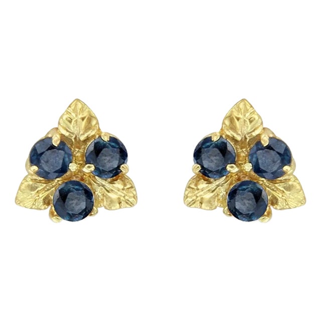 Sapphire Leaf Studs 14k Yellow Gold, 2 Pieces For Sale