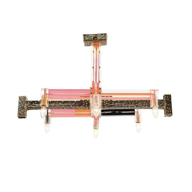 Metal Resin and Brass Chandelier by Henri Fernandez For Sale - Image 7 of 7