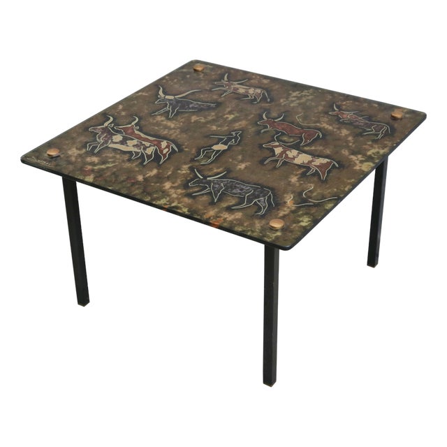 20th Century Modernist Églomisé Glass Top Side Table, Italy For Sale