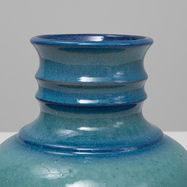Ceramic 20th Century German Turquoise Ceramic Vase For Sale - Image 7 of 18