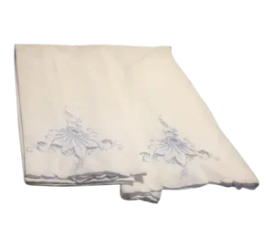 Vintage White & Blue Embroidered Pillowcases - A Pair