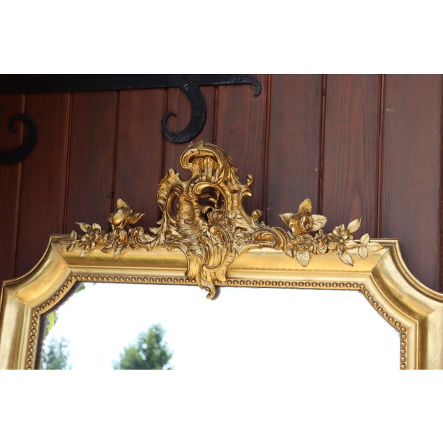 Wood Large Louis XV Style Gilded Mirror, 1900 For Sale - Image 7 of 11