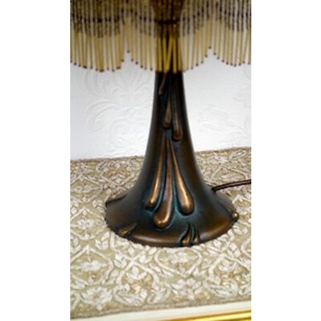 Antique Bronze Beaded Fabric Shade Table Lamp, 1920s For Sale - Image 3 of 10