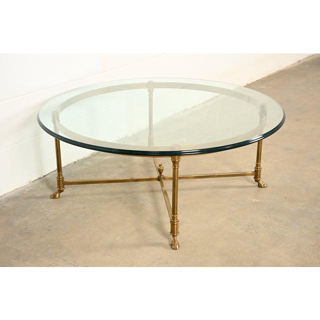 1960s LaBarge Hollywood Regency Brass and Glass Hooved Feet Cocktail Table | Circa 1960s For Sale - Image 5 of 12