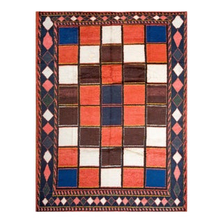 1930s Multicolor Checks Tribal Antique Persian Gabbeh Rug 7'8" X 10' Handknotted Wool Carpet For Sale