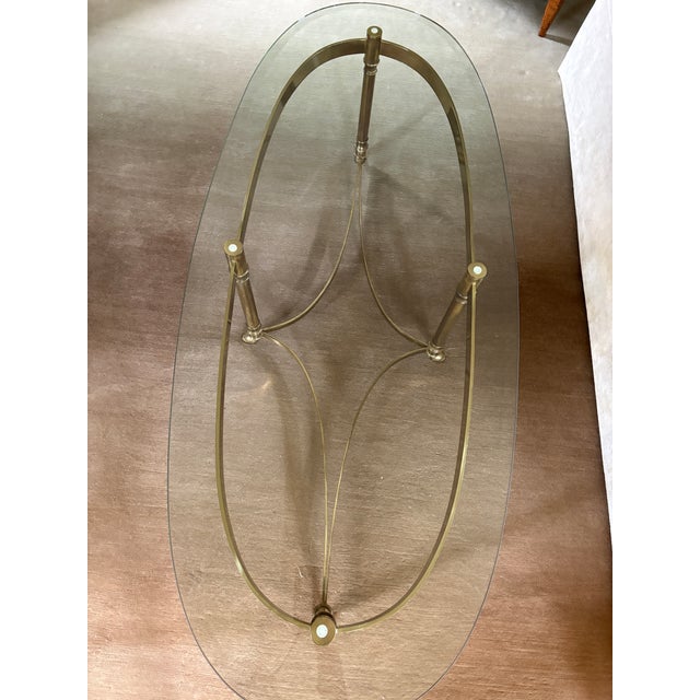 1960s 1960s Regency Brass Hoofed Glass Gueridon Table Attributed to LaBarge For Sale - Image 5 of 11