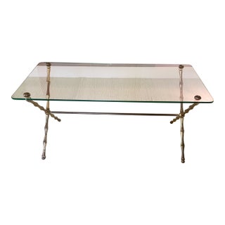 Maison Bagues Style Faux Bamboo Brass and Glass Coffee Table For Sale