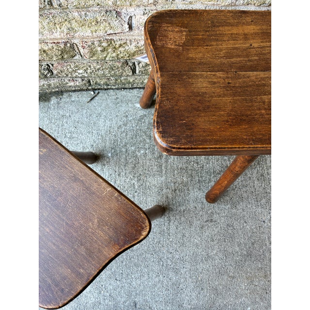 Chestnut Pair of Small Vintage Wooden Nesting Side Tables, France For Sale - Image 8 of 12