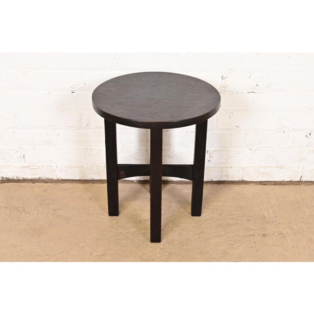 A beautiful antique Mission oak Arts & Crafts side table or tabouret By Gustav Stickley (signed with red decal) USA, Circa...