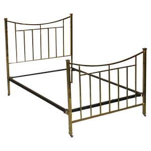Victorian Brass Bed Frame with Original Porcelain Castors, 1840s