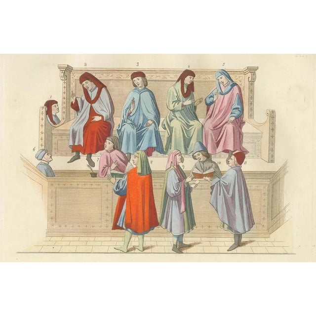 Mid 19th Century Merchant Courtroom Scene with Consuls and Petitioners in Medieval Italy, 1845, Paper For Sale - Image 5 of 10