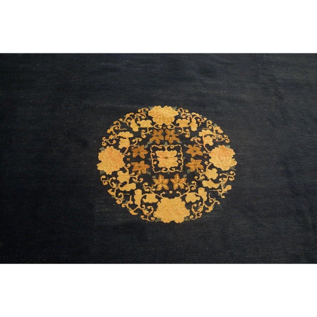 Antique Peking Chinese Medallion Blue Navy, Ivory Beige Cream White 1920s Rug, Circa Date: 1920s. This exceptional Chinese...