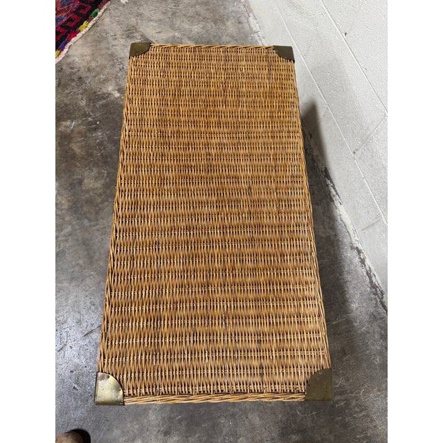 1970s Vintage Boho Wicker & Brass Trunk Coffee Table For Sale - Image 5 of 11