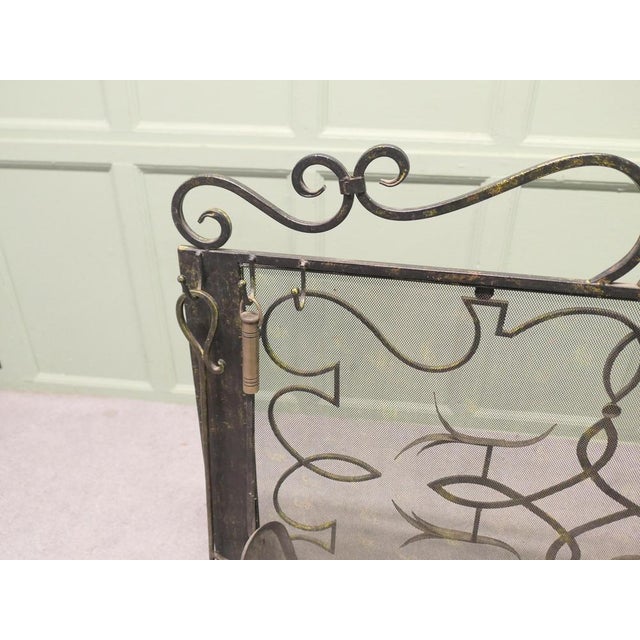 Gold Large Wrought Iron Fire Screen with Fire Irons, 1930, Set of 5 For Sale - Image 8 of 9