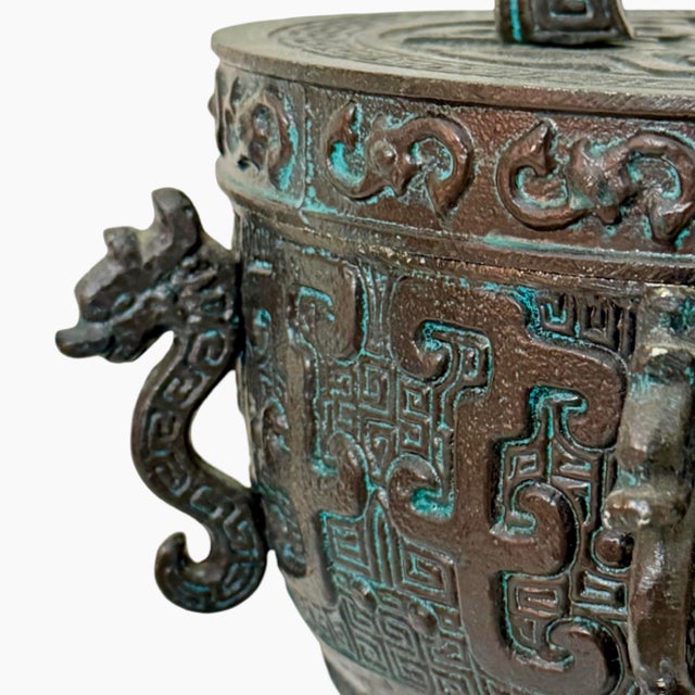 Vintage James Mont Style Chinese Archaic Tripod Ice Bucket With Dragon Handles For Sale In Miami - Image 6 of 10