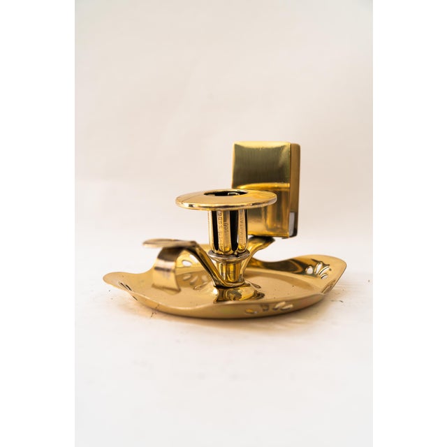 Portable Art Deco candle holder with Matchbox holder around 1920s Brass polisheed and stove enameled