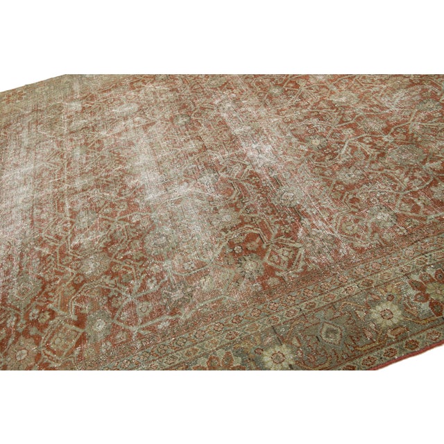 Beige Handmade Antique Persian Mahal Wool Rug in Rust Color With Allover Design For Sale - Image 8 of 10