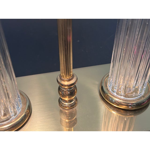 Waterford Crystal Late 20th Century Waterford Crystal "Parkmore" Twin Column Lamp With Linen Shade For Sale - Image 4 of 9