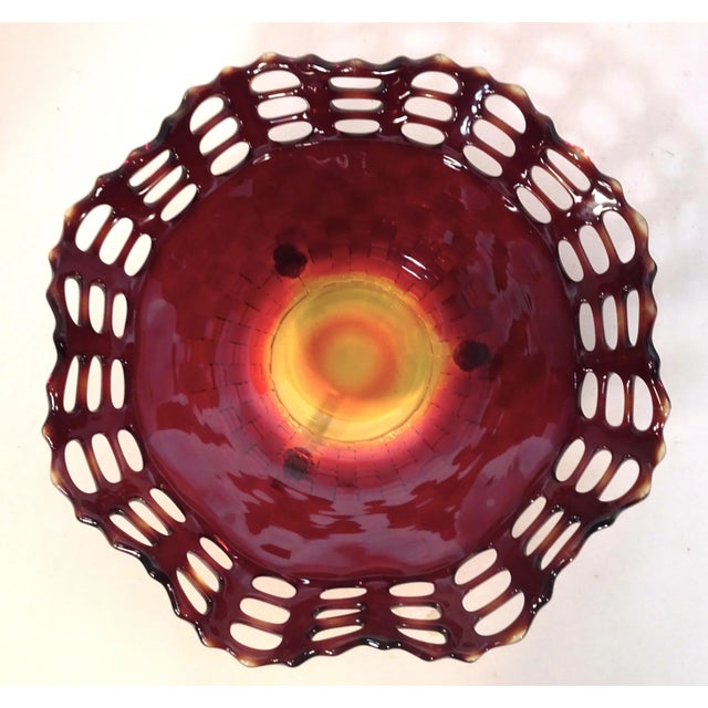 Late 19th Century Antique Mt. Washington Rose Amber Pair of Reticulated Low Compotes For Sale - Image 5 of 12